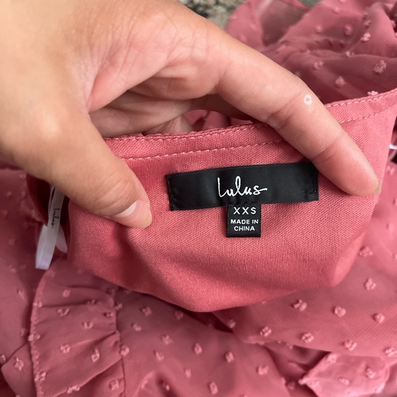 Lulu's Next to You Rusty Rose Swiss Dot Ruffled Midi Dress - Picture 11 of 12